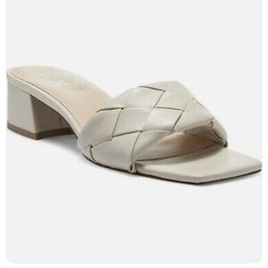 New Vince Camuto Semtera Block Heel Slide Sandal Cream Beige Braided Sz 9.5
